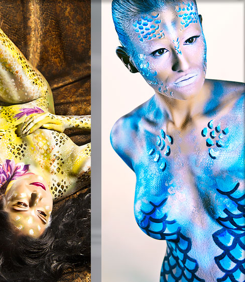 bodypainting schlange fisch