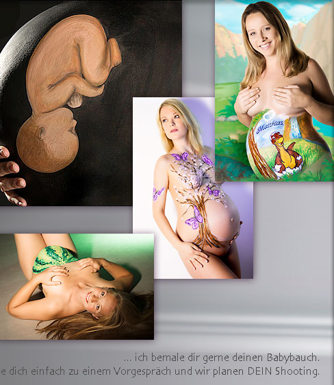 bodypainting babybauch melone baum comic